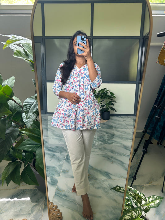 Nila - White Floral Peplum Top