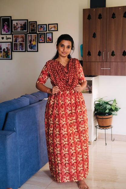 Kaveri - Brick Red Maxi Nighty
