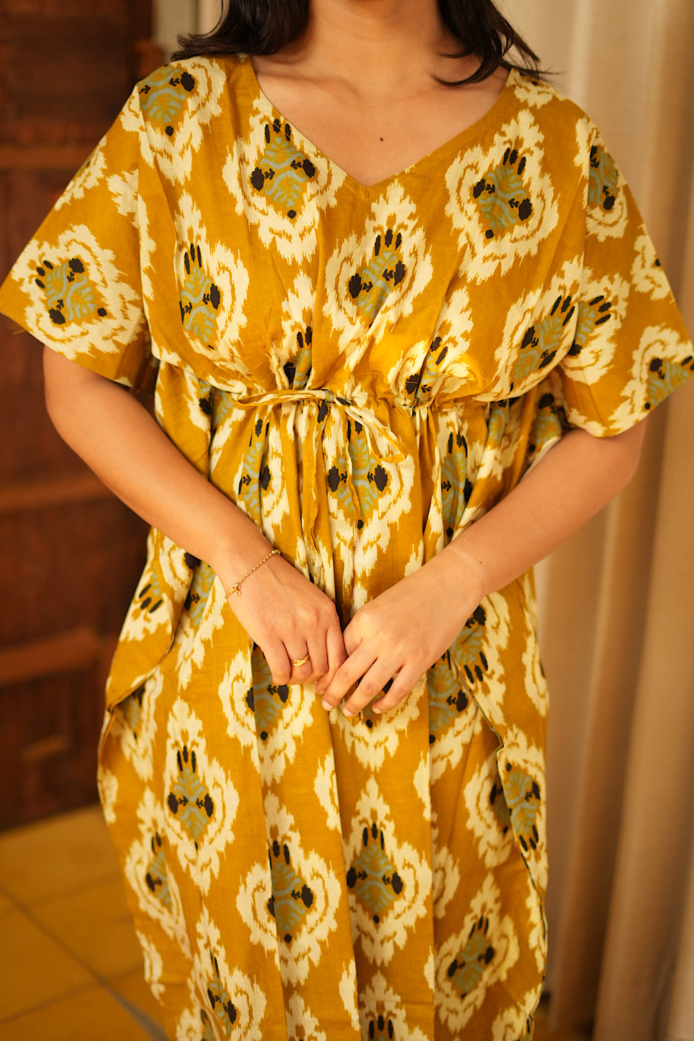 Nila -  Mustard Kaftan Midi Nighty