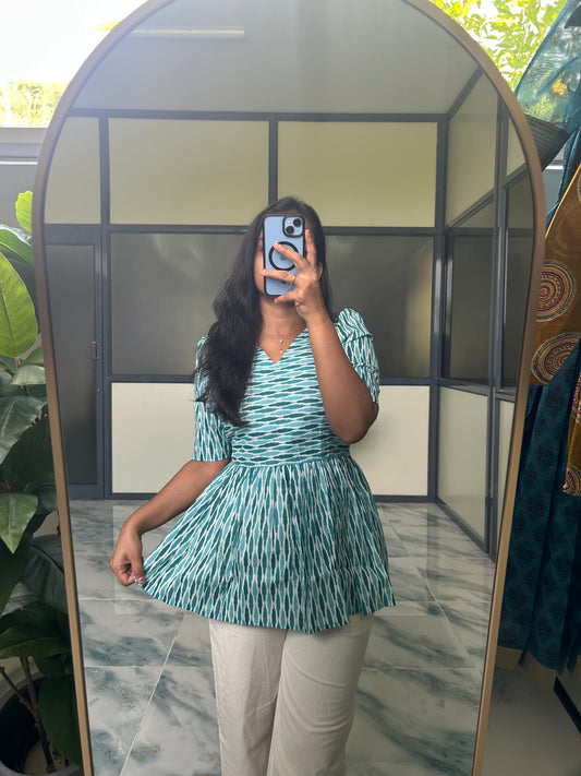 Isha -  Light Blue Peplum Top