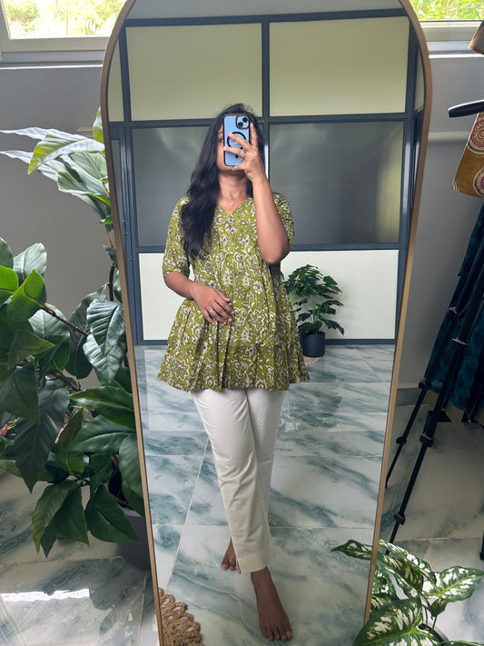 Nila - Olive Green Peplum Top