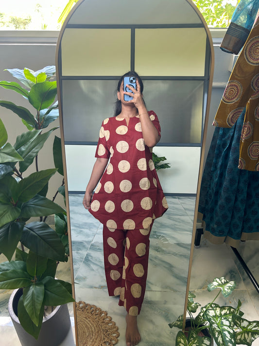 Heera - Dark Maroon Night Suit
