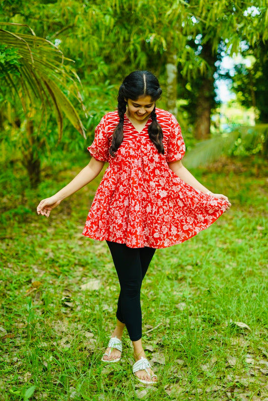 Aarna - Red Cotton Peplum Top