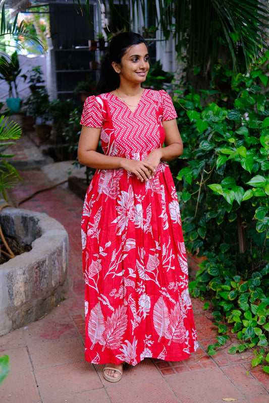 Mullai - Red Floral Maxi Nighty