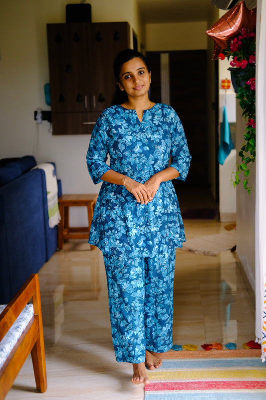 Heera - Blue Floral Night Suit
