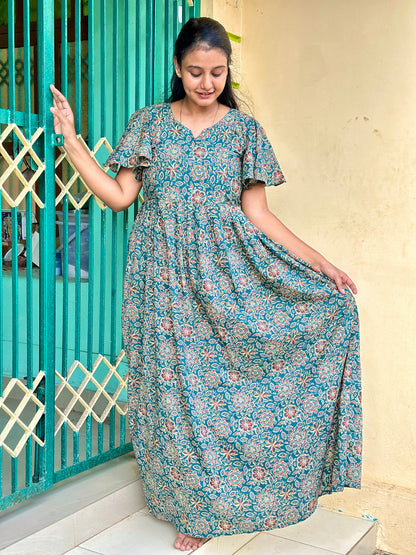 Yamuna - Teal Blue Maxi Nighty