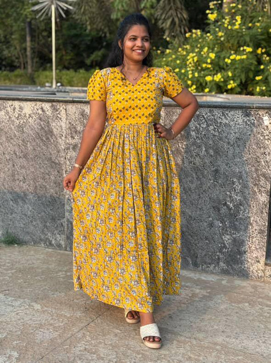 Mullai - Yellow Floral Maxi Nighty