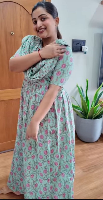 Kaveri - Pastel Green Maxi Nighty