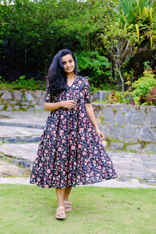 Ziya - Black Floral Tiered Dress