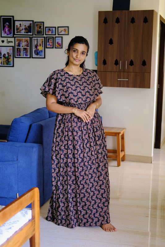 Ganga - Black Detachable Dupatta Maxi Nighty