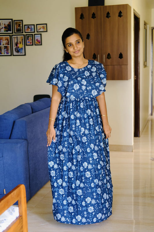 Ganga - Blue Detachable Dupatta Maxi Nighty
