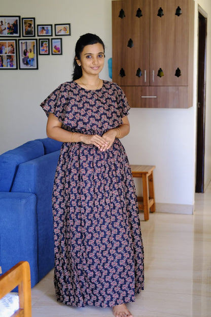 Ganga - Black Detachable Dupatta Maxi Nighty