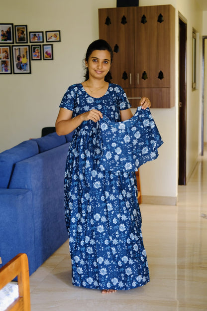 Ganga - Blue Detachable Dupatta Maxi Nighty