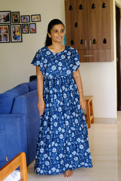 Ganga - Blue Detachable Dupatta Maxi Nighty