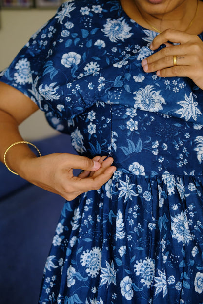 Ganga - Blue Detachable Dupatta Maxi Nighty