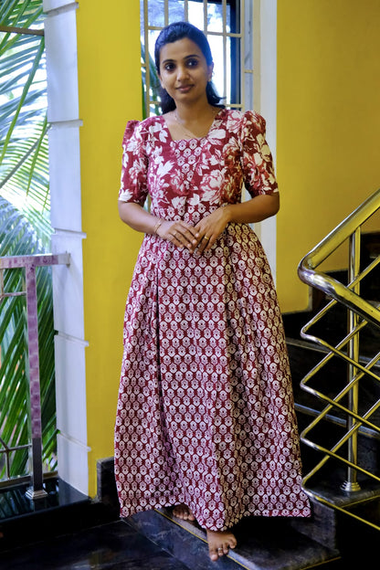 Nisha - Wine Floral Maxi Nighty
