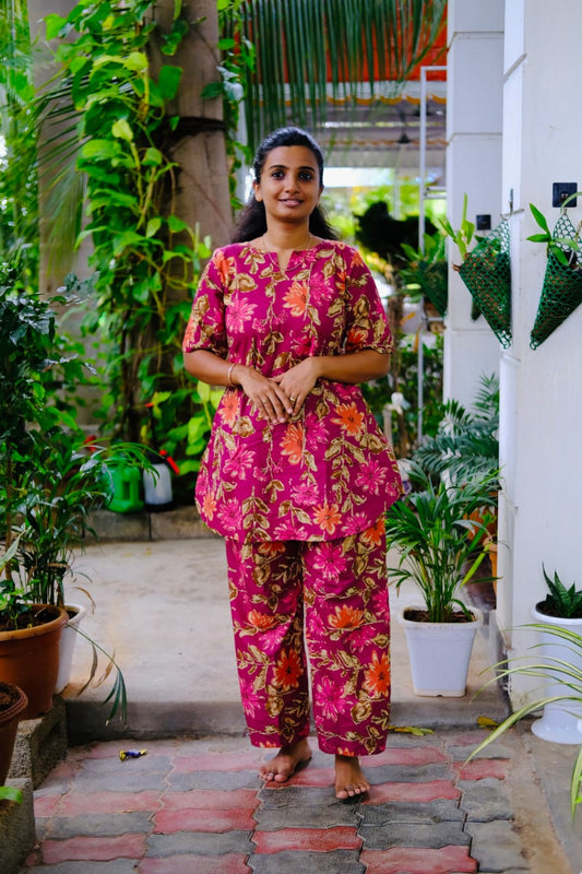 Heera - Wine Floral Night Suit