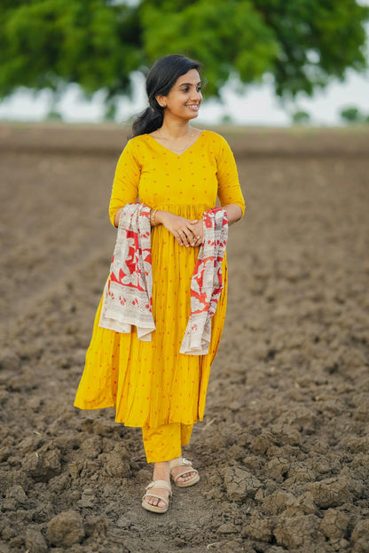 Krupali - 3Pcs Yellow Kurta Set