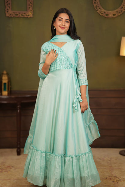 maxi dress with dupatta Floral Print Anarkali Gown Maxi Dress Wedding Party Wear Dupatta Set For Women