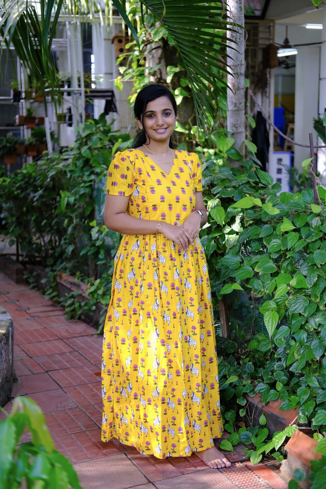 Mullai - Yellow Lotus & Cow Pichwai Maxi Nighty
