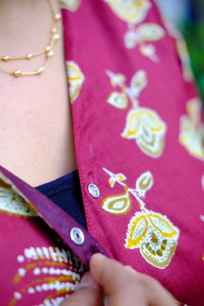 Malar -  Maroon Floral Zipless Maxi Nighty