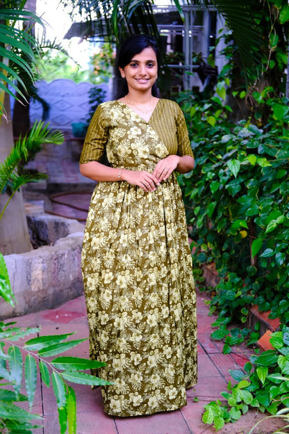 Malar - Olive Green Zipless Maxi Nighty