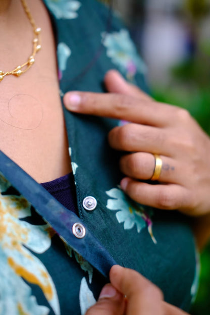 Malar -  Dark Green Floral Zipless Maxi Nighty