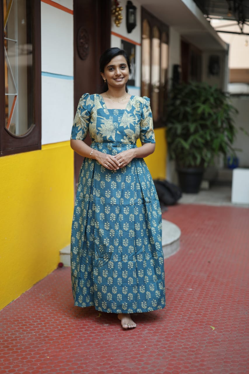 Nisha -  Peacock Blue Maxi Nighty