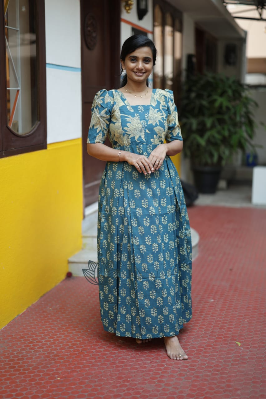 Nisha -  Peacock Blue Maxi Nighty