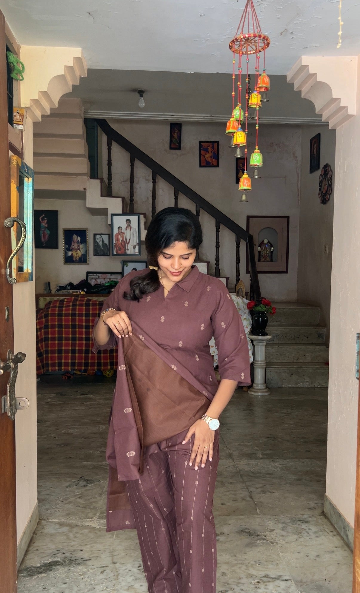 Vidhya - Brown 2pcs Handloom Cotton Salwar Set