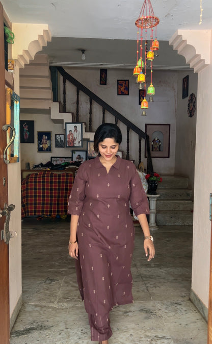Vidhya - Brown 2pcs Handloom Cotton Salwar Set