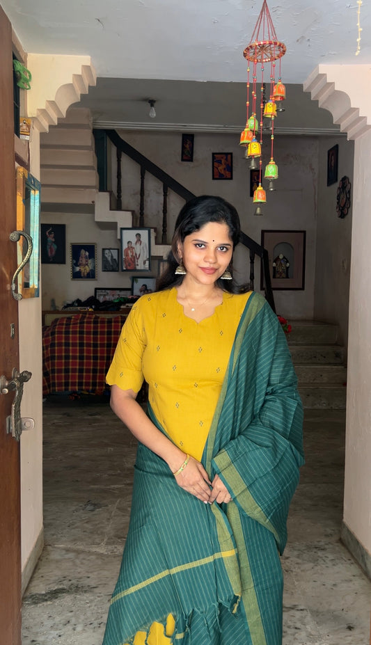 Swarna - Mustard 3pcs Handloom Cotton Salwar Set