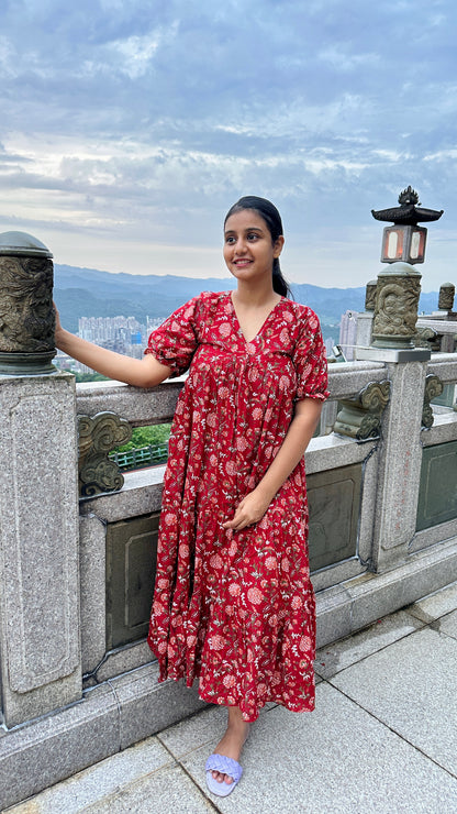 Ziya - Red Floral Midi Dress