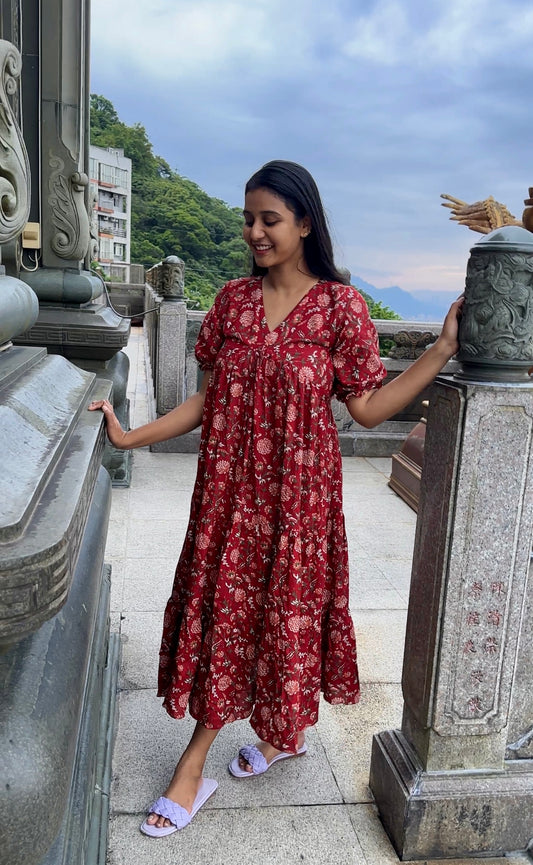 Ziya - Red Floral Midi Dress