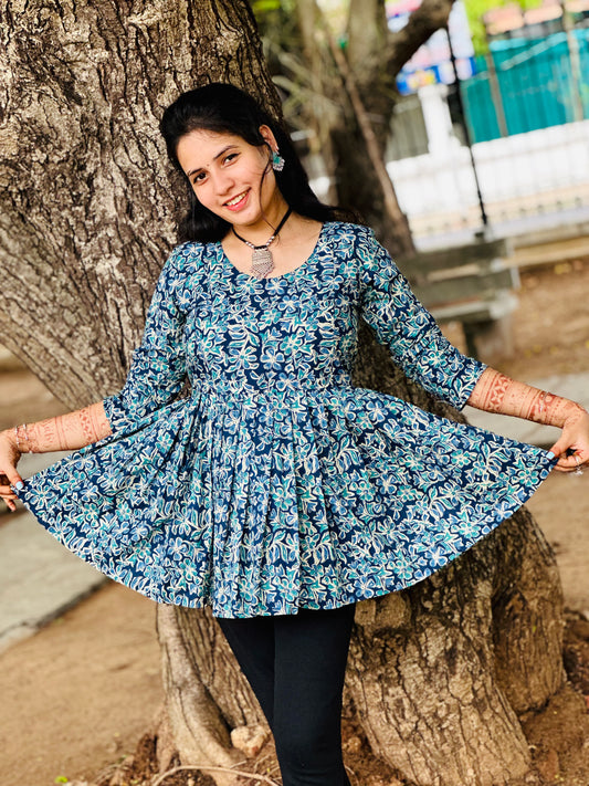 Isha -  Blue Floral Peplum Top