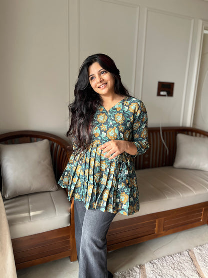Isha -  Blue And Black Peplum Top