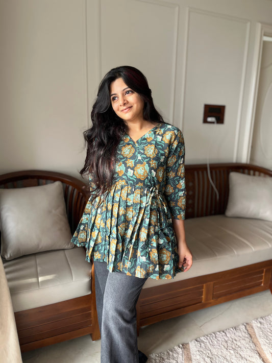 Isha -  Blue And Black Peplum Top