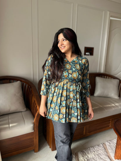 Isha -  Blue And Black Peplum Top