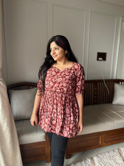 Isha -  Maroon Peplum Top
