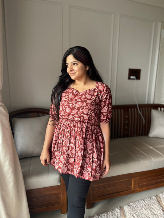 Isha -  Maroon Peplum Top