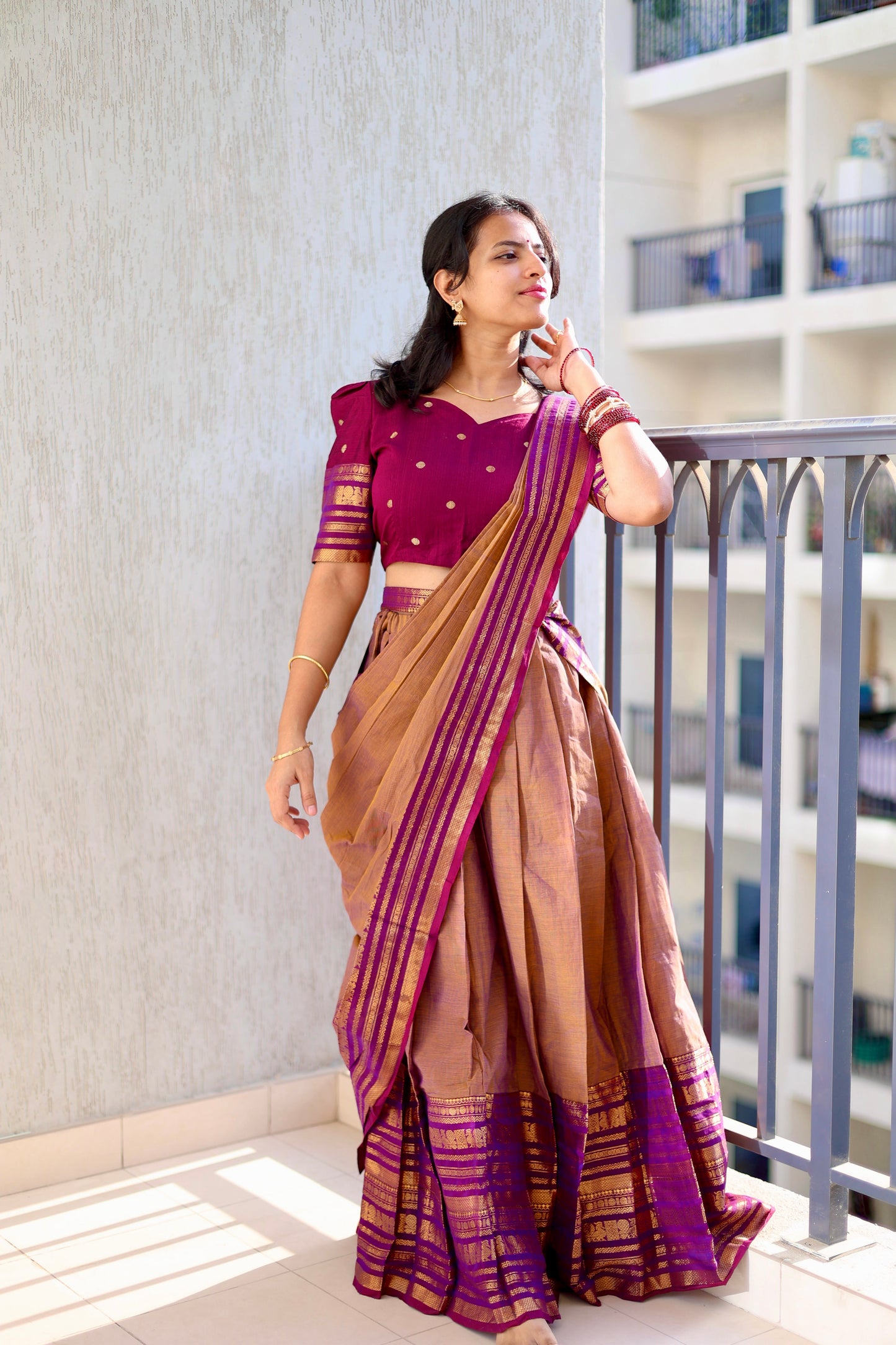 Kanimozhi - Crop Top & Skirt with Dupatta Set