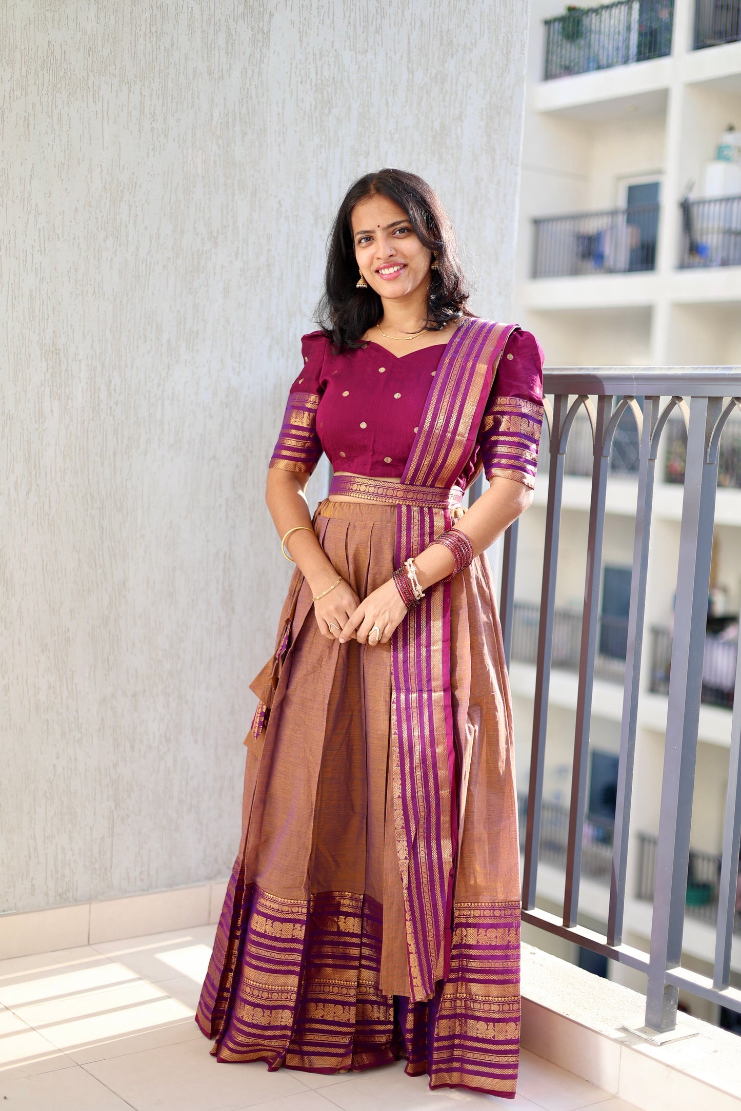 Kanimozhi - Crop Top & Skirt with Dupatta Set