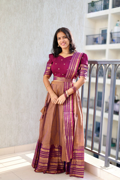 Kanimozhi - Crop Top & Skirt with Dupatta Set