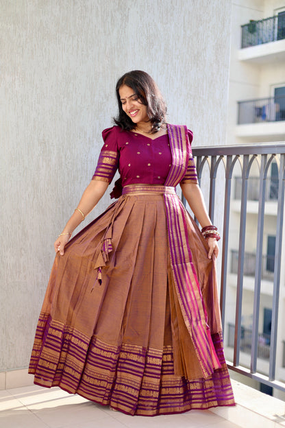 Kanimozhi - Crop Top & Skirt with Dupatta Set