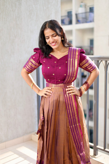 Kanimozhi - Crop Top & Skirt with Dupatta Set