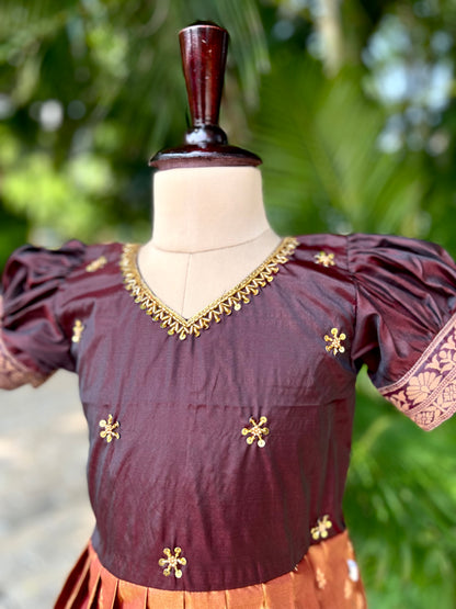 Suhani - Rust Orange & Maroon Silk Maxi Dress With Dupatta