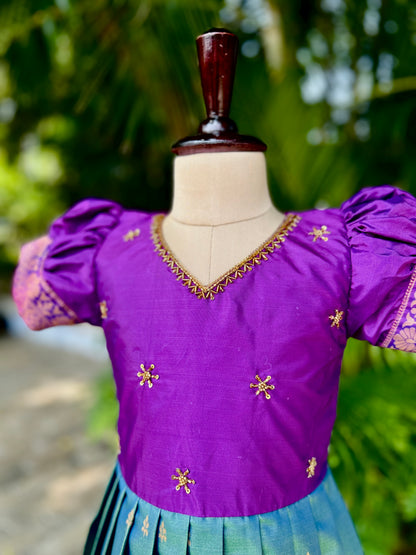 Suhani - Teal Blue & Violet Silk Maxi Dress With Dupatta