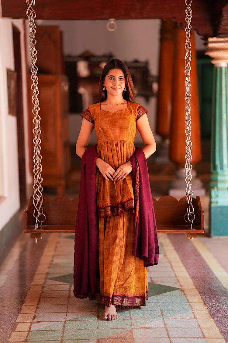 Detailed view of hemline border on cotton sharara