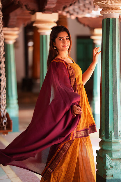 Full length view of chettinad cotton sharara pants and hem border