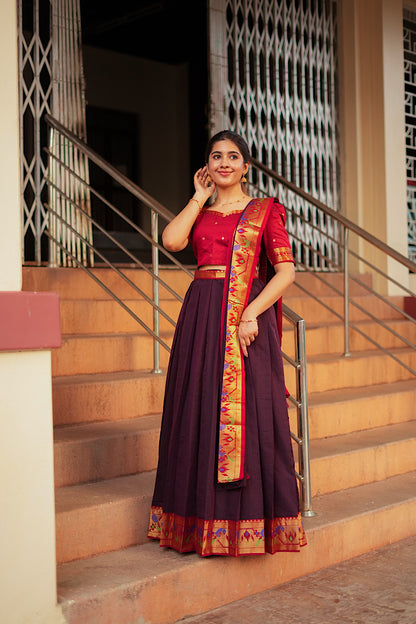 Multiway ethnic dress styled with a draped Paithani border dupatta